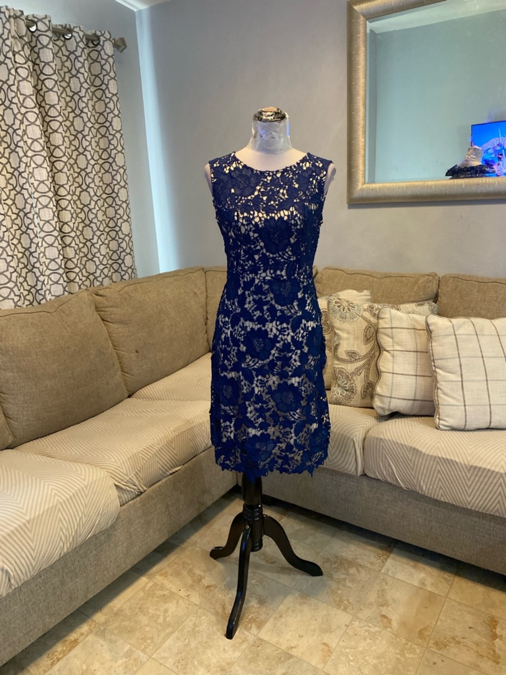 Ryan Michelle Women Medium Knitted Lace Navy Blue Midi Dress